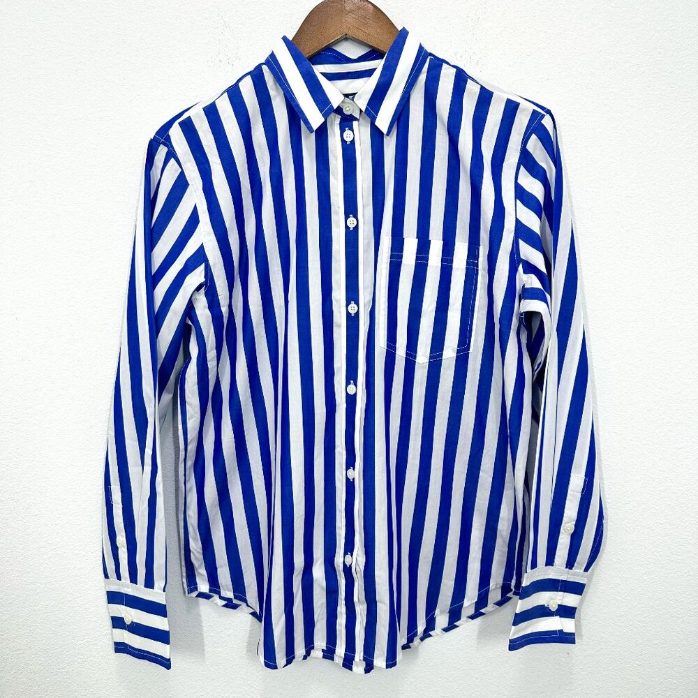 J. Crew Blue and White Vertical Stripe Button-Down Shirt